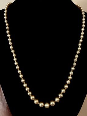 Creamy Golden Faux Pearl Strand, Hand Knotted.
